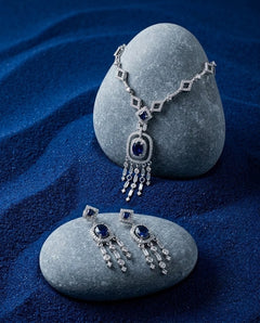 Silver-Plated American Diamond & Crystal Pendant Necklace Set