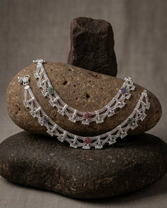 Silver-Plated AD Ghungroo Anklets