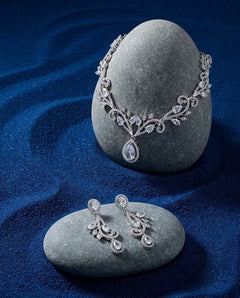 Silver-Plated Teardrop American Diamond CZ Pendant Necklace Set