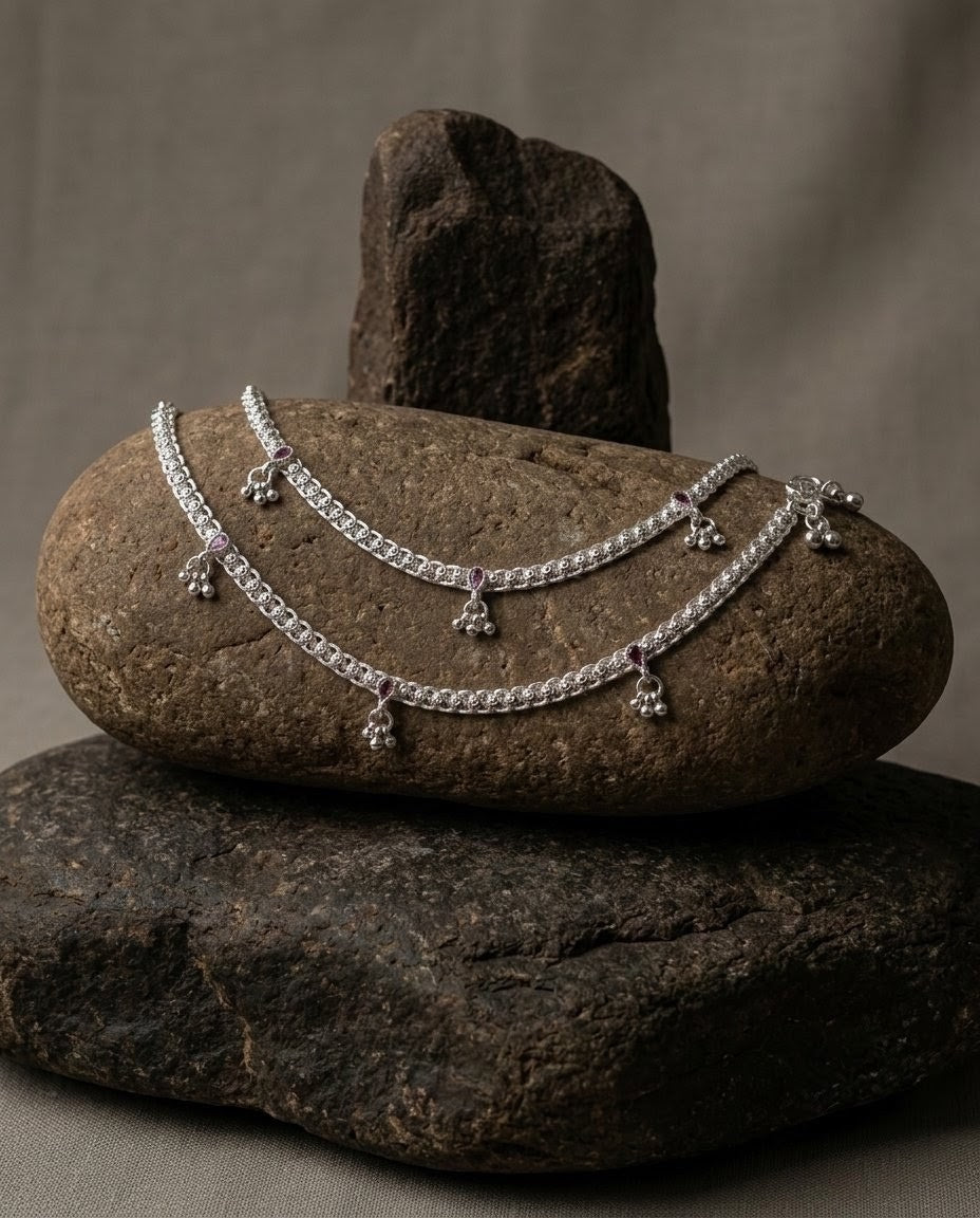 Ruby Red Filigree Ghungroo Anklets