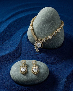 Gold-Plated American Diamond & CZ Teardrop Crystal Pendant Necklace Set