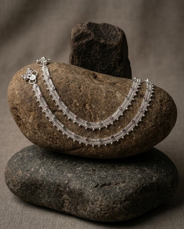 Silver-Plated Multicolor Ghungroo Anklets