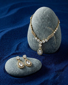 Gold-Plated AD Teardrop Pendant Necklace Set
