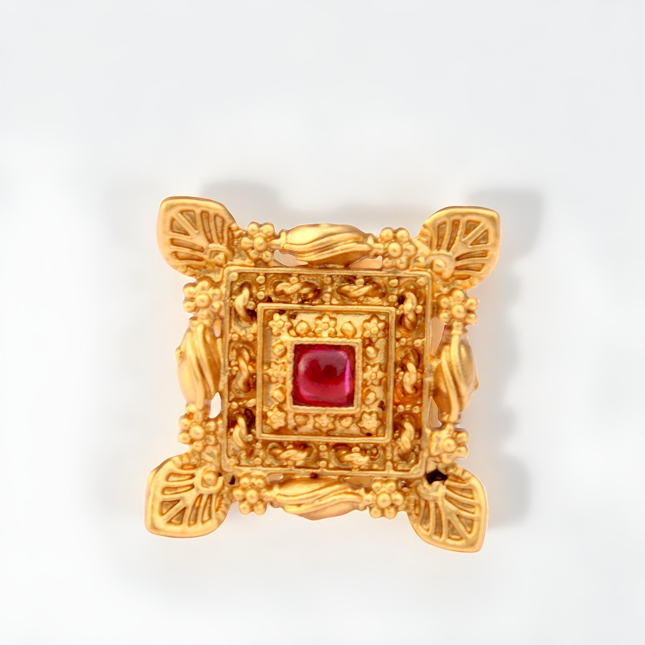 Premium Gold Plated Geometric Square Finger Ring | Red Stone Adjustable Ring