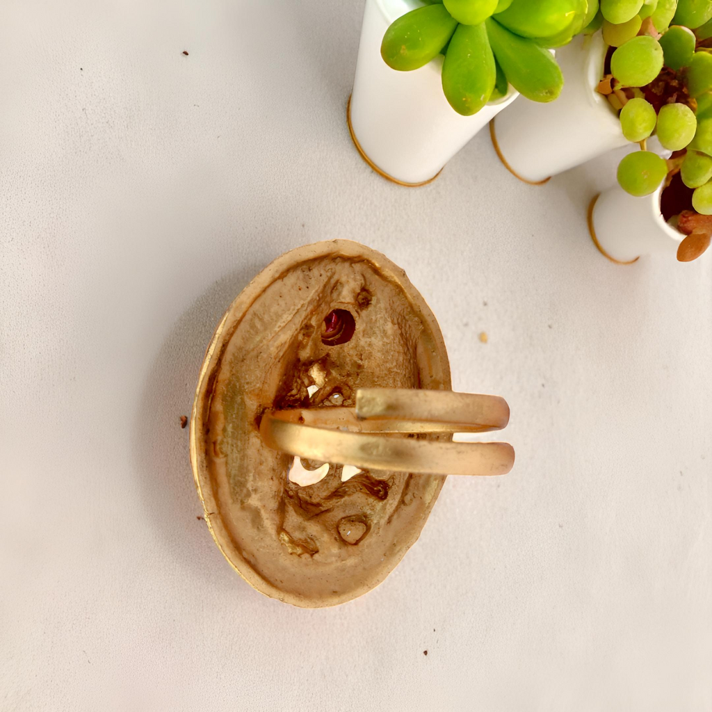 Golden Floral Design Adjustable Ring - Imitation Jewelry