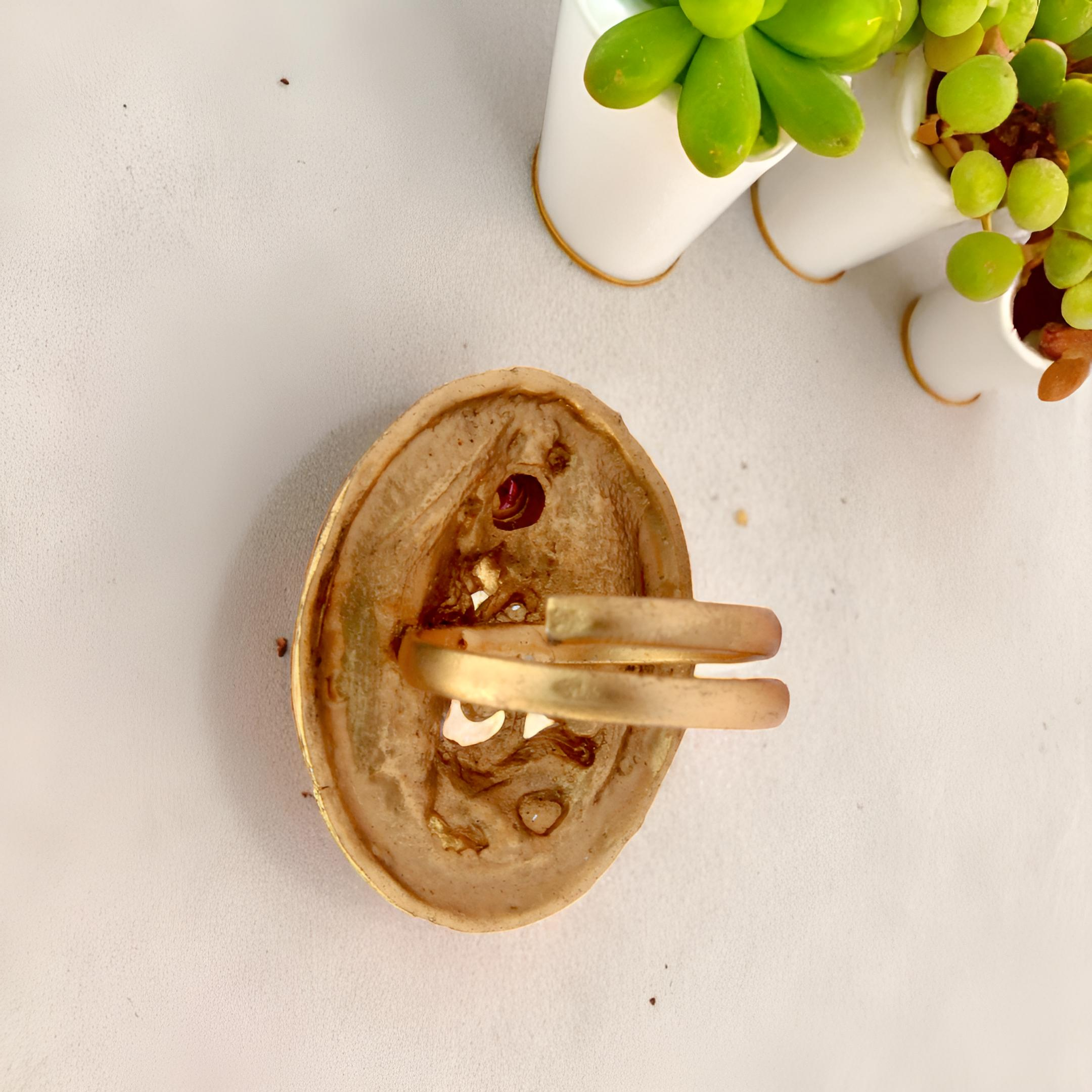 Golden Floral Design Adjustable Ring - Imitation Jewelry