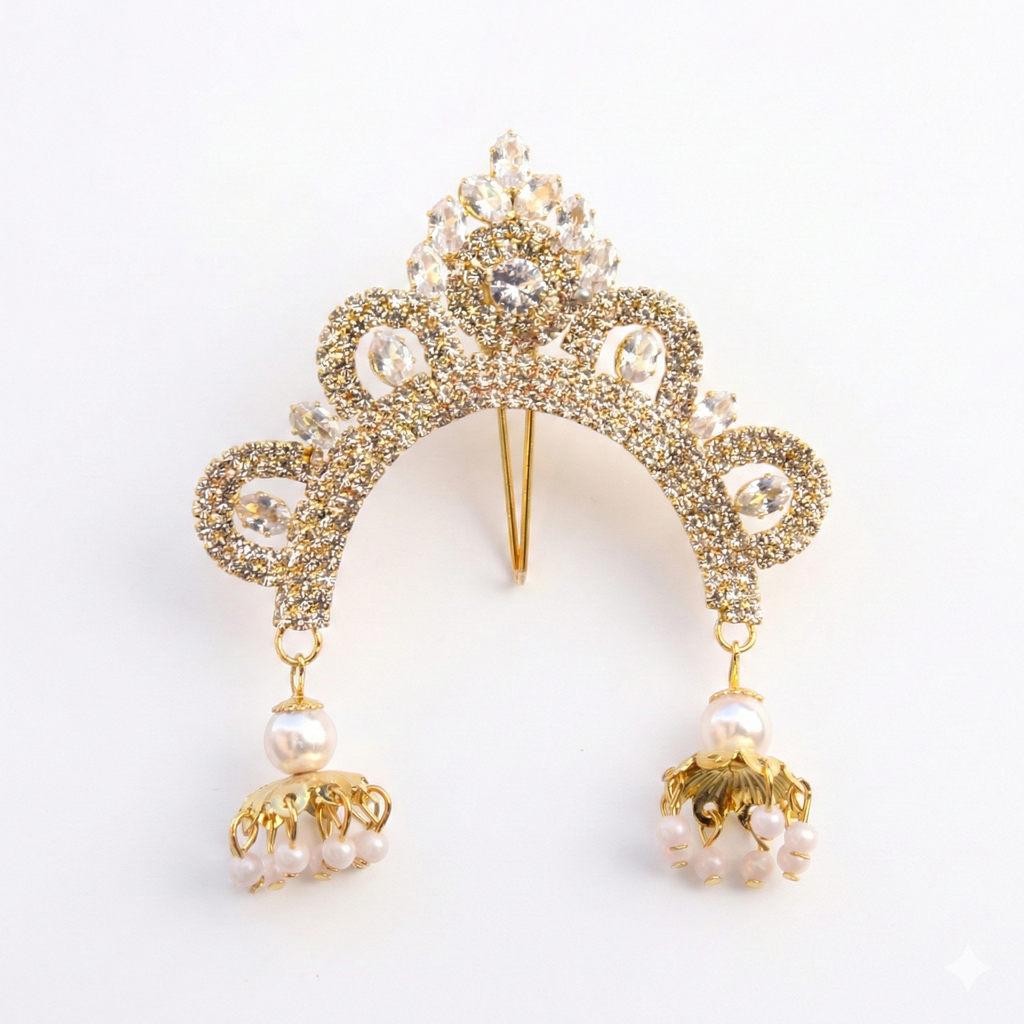 Designer Golden Khopa with Jhumka Drops | Bridal Hair Jewelry