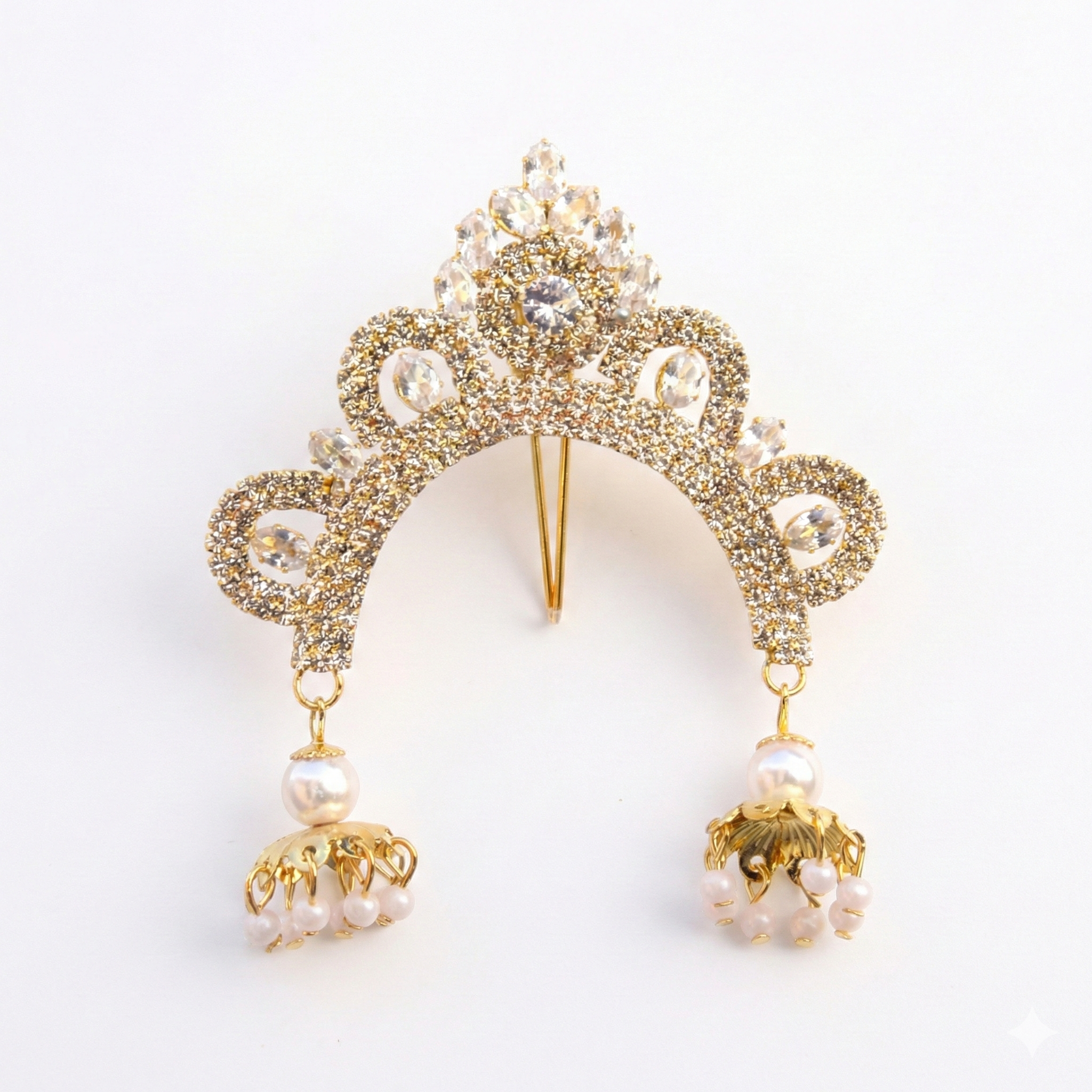 Designer Golden Khopa with Jhumka Drops | Bridal Hair Jewelry