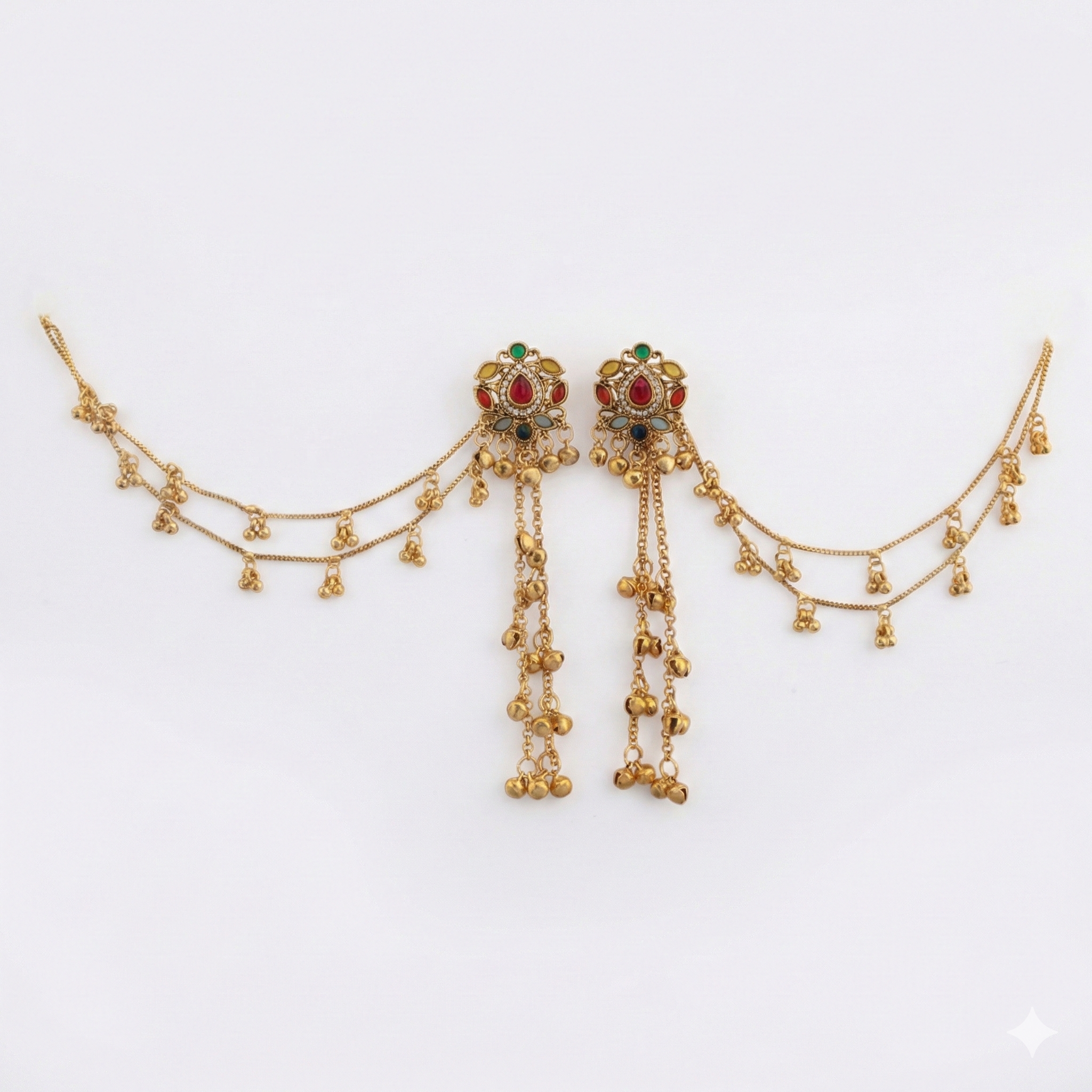 3-in-1 Convertible Earring Set - Gold Plated Studs Drops Ear Chains