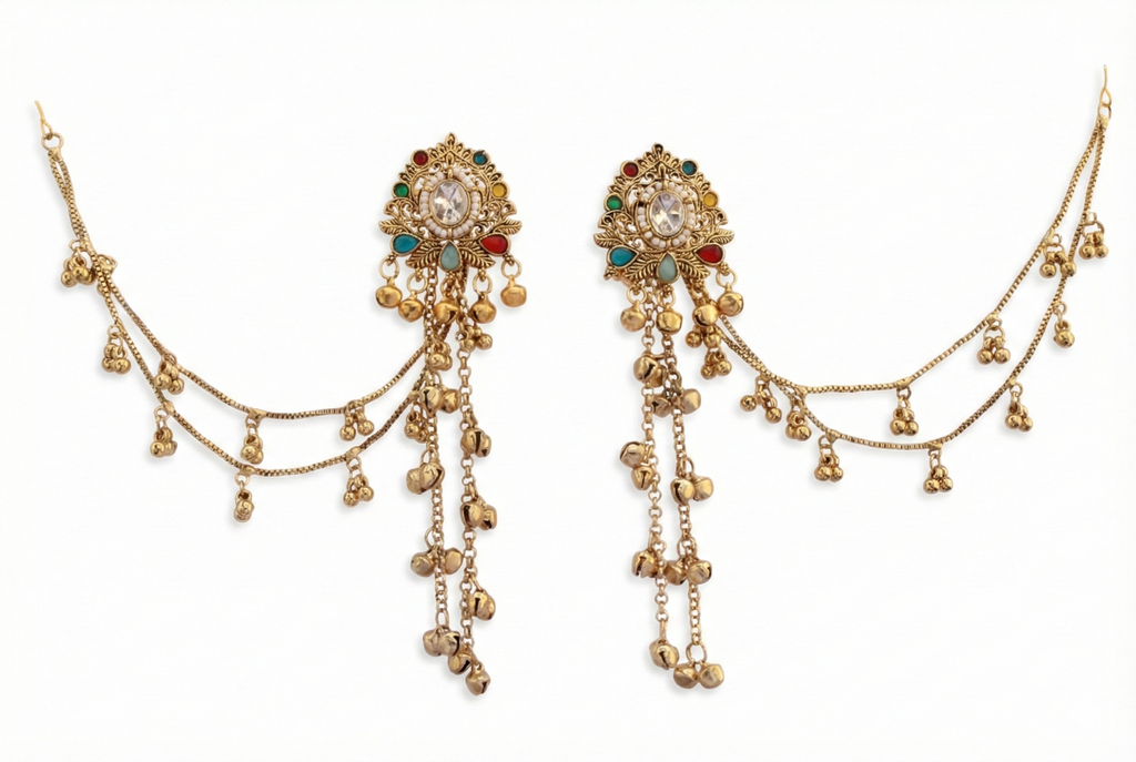 3-in-1 Convertible Earring Set - Gold Plated Studs Drops Ear Chain