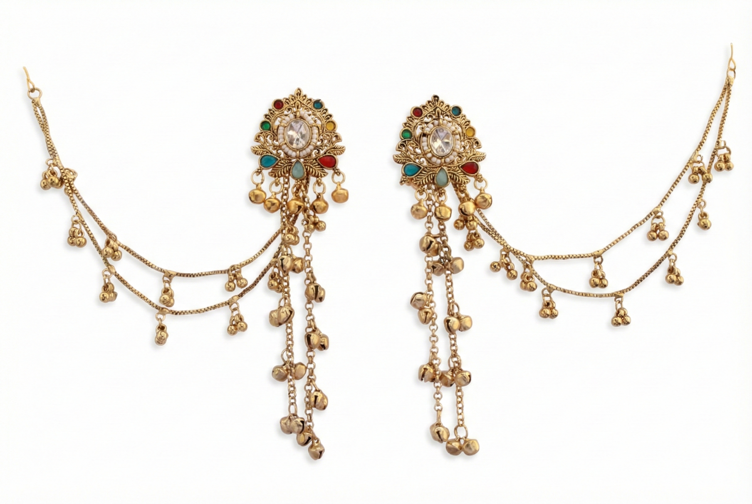 3-in-1 Convertible Earring Set - Gold Plated Studs Drops Ear Chain