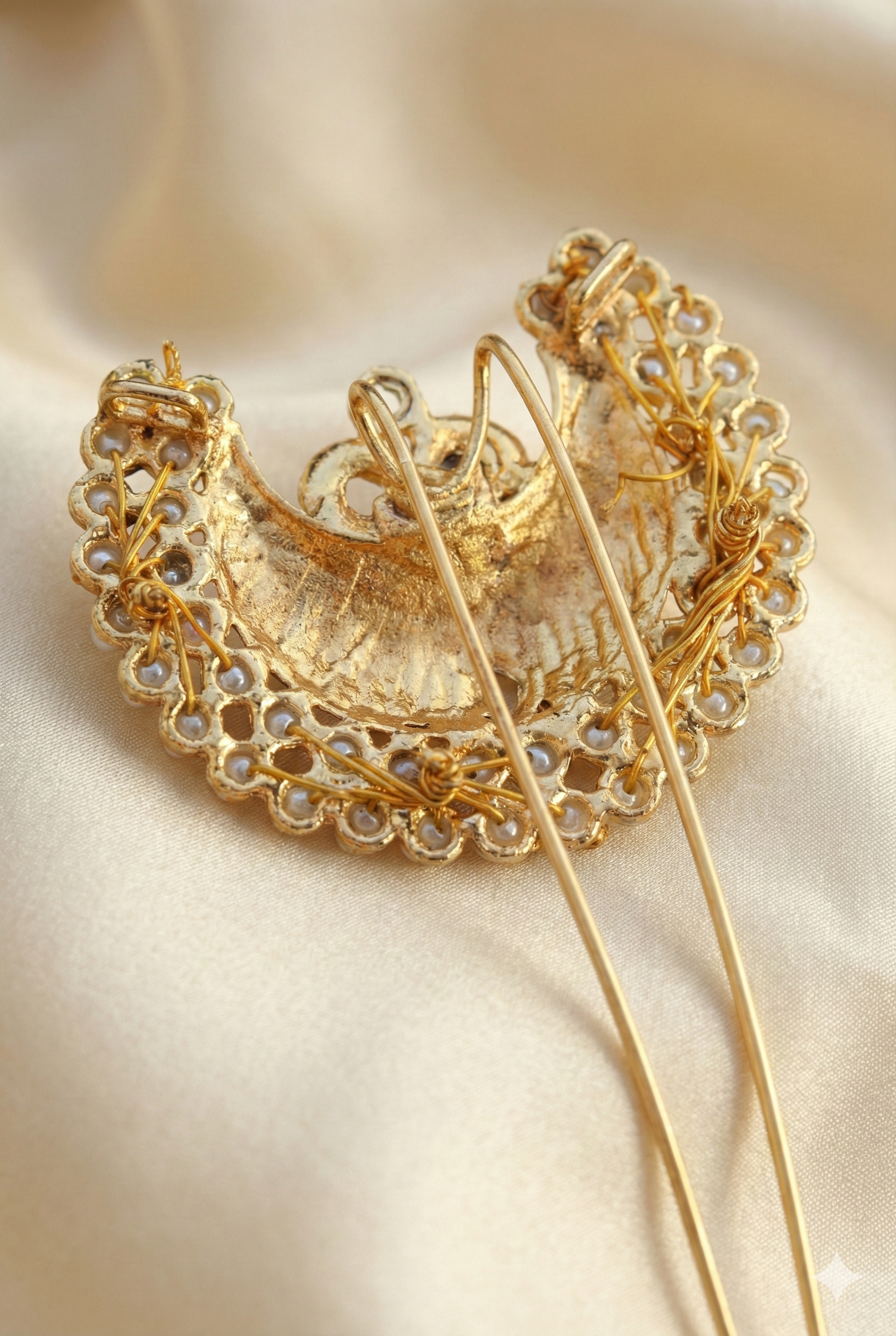 Golden Khopa Hair Accessory with Multi-Color Stones | Traditional Hair Pin