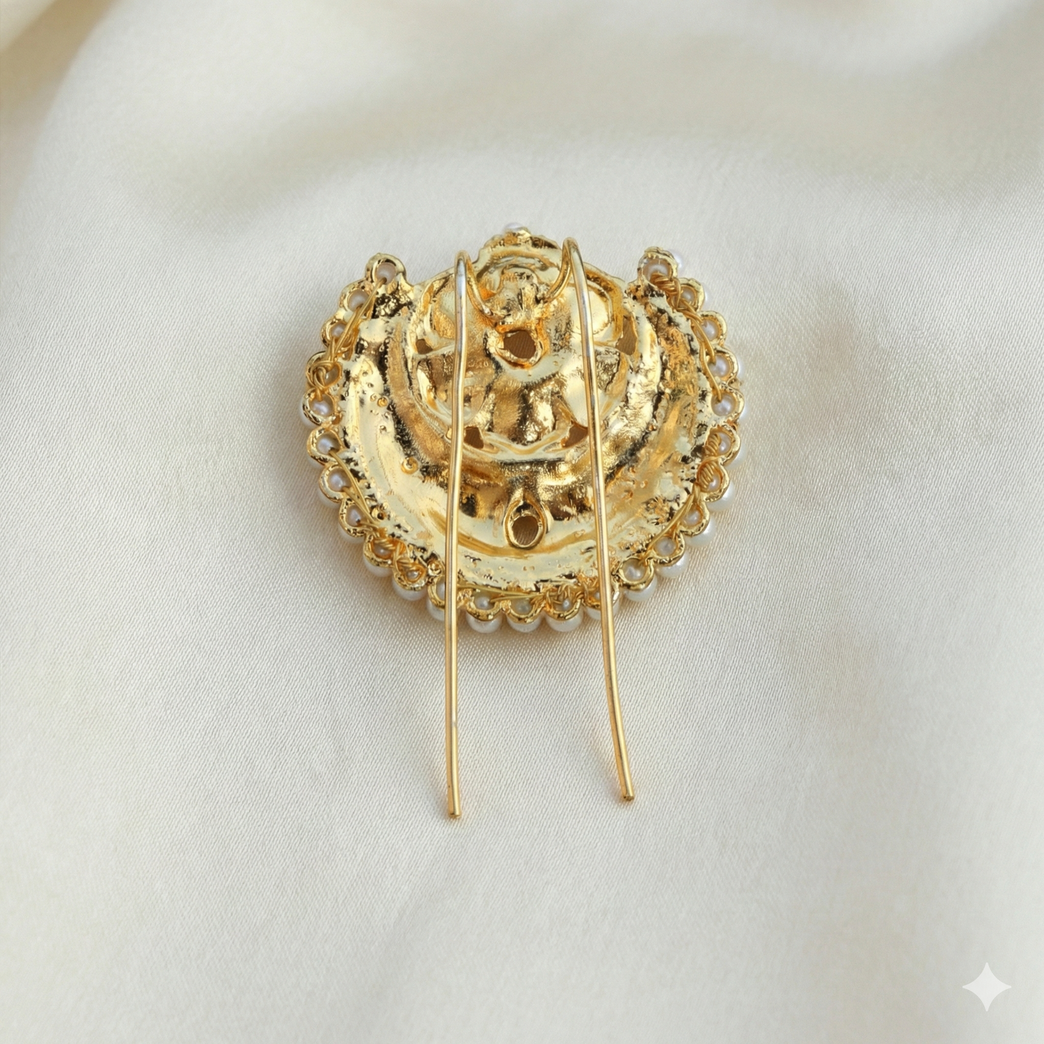Classic Floral Golden Khopa with Stones | Traditional Hair Pin Jewelry