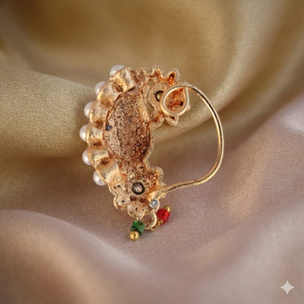 Traditional Maharashtrian Press Nath | Gold Plated Clip-On Nose Pin (No Piercing Needed)