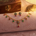 Premium 100% Copper Necklace Set with Circular Pendant & Leaf Charms | Red & Green