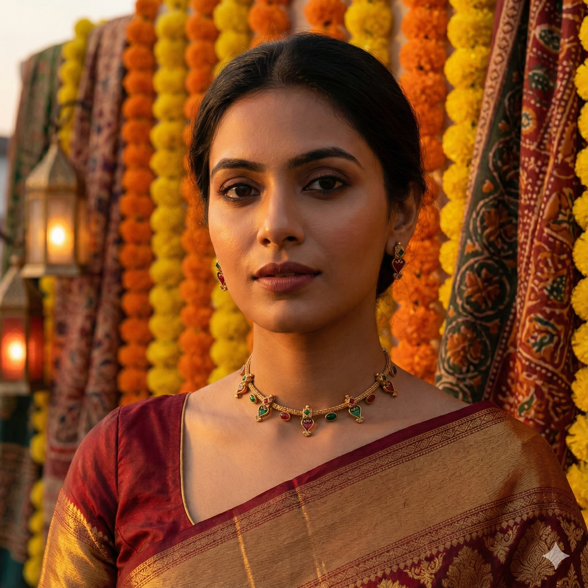 Premium 100% Copper Necklace Set with Red & Green Stones | Gold Plated Adjustable Jewellery