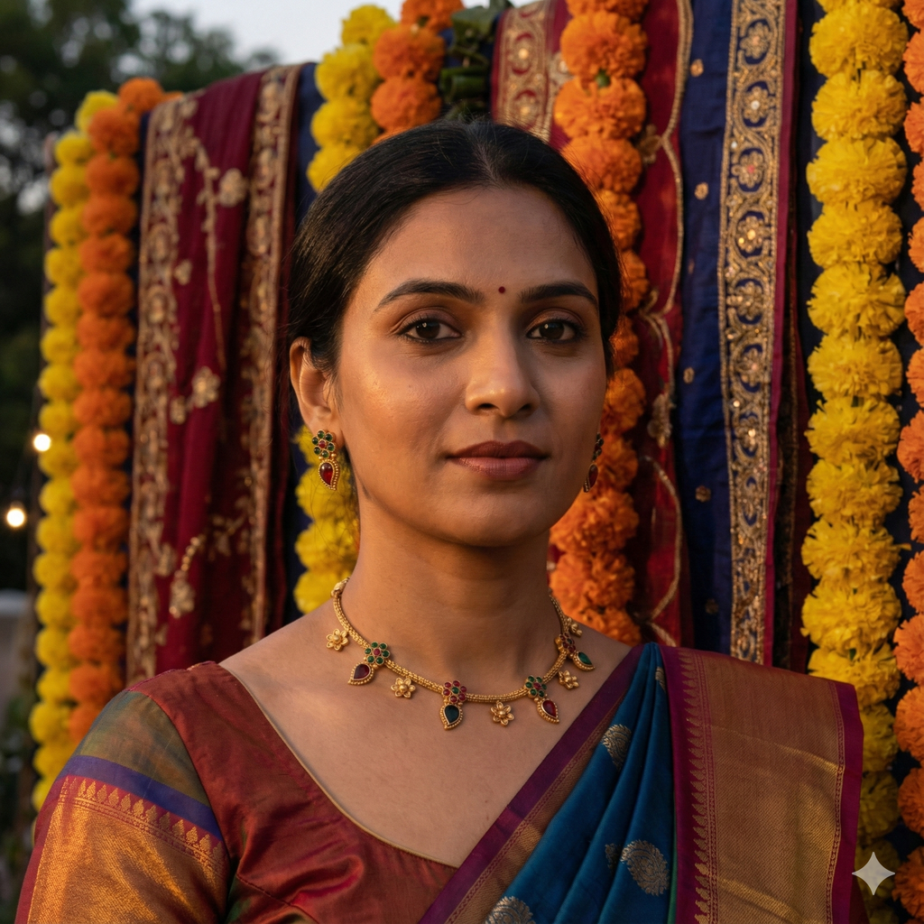 Premium 100% Copper Floral Necklace Set with Red & Green Stones | Gold Plated Jewellery
