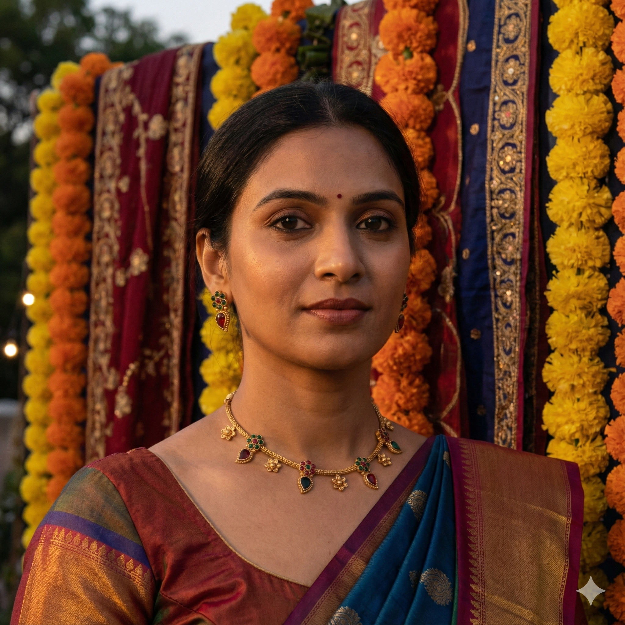 Premium 100% Copper Floral Necklace Set with Red & Green Stones | Gold Plated Jewellery