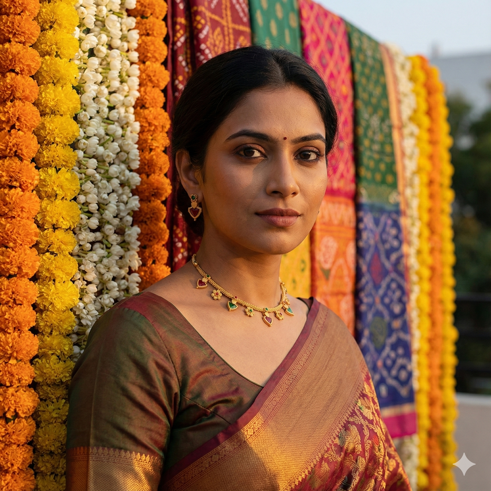 Premium 100% Copper Necklace Set with Heart & Floral Charms | Red & Green Stones
