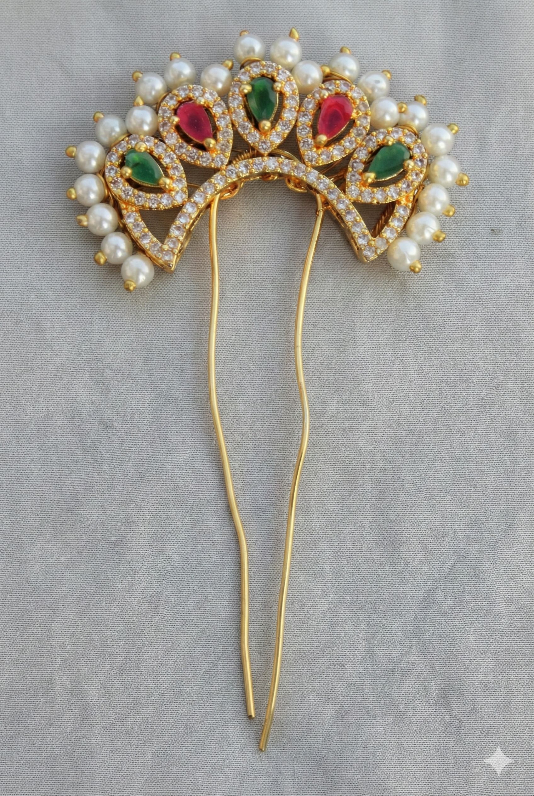 Elegant Peacock Design Golden Khopa with Stones | Traditional Hair Pin