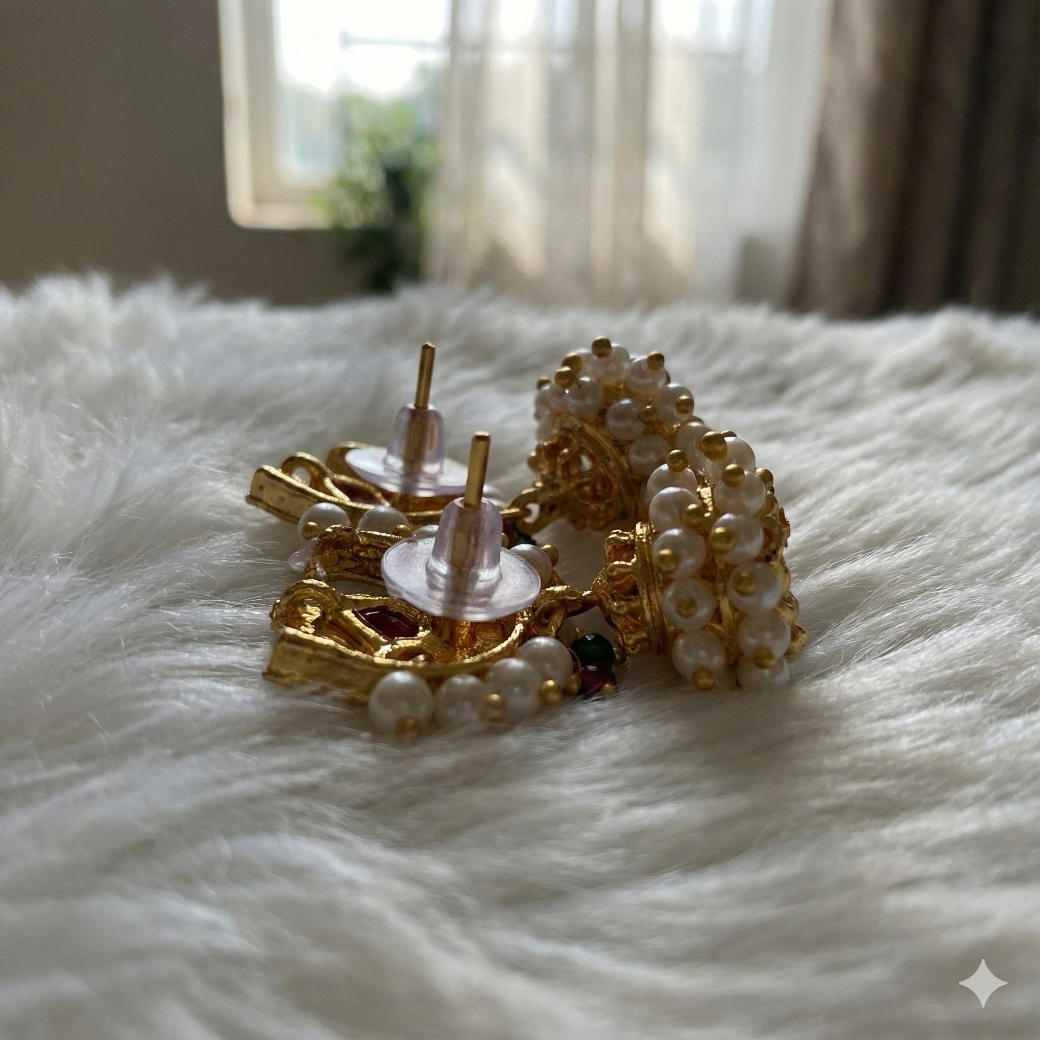 Gold Plated Chandbali Jhumka Earrings with Pearls | Lightweight Imitation Jewellery