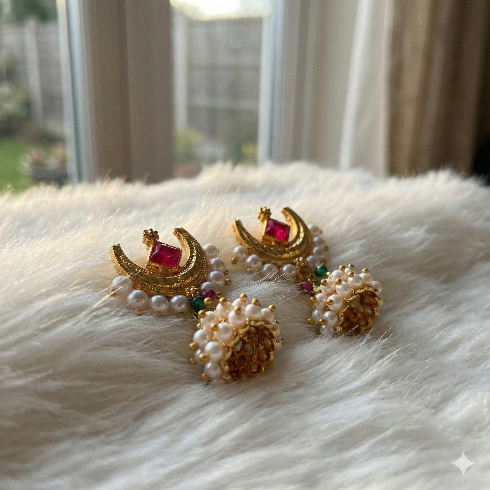 Gold Plated Chandbali Jhumka Earrings with Pearls | Lightweight Imitation Jewellery