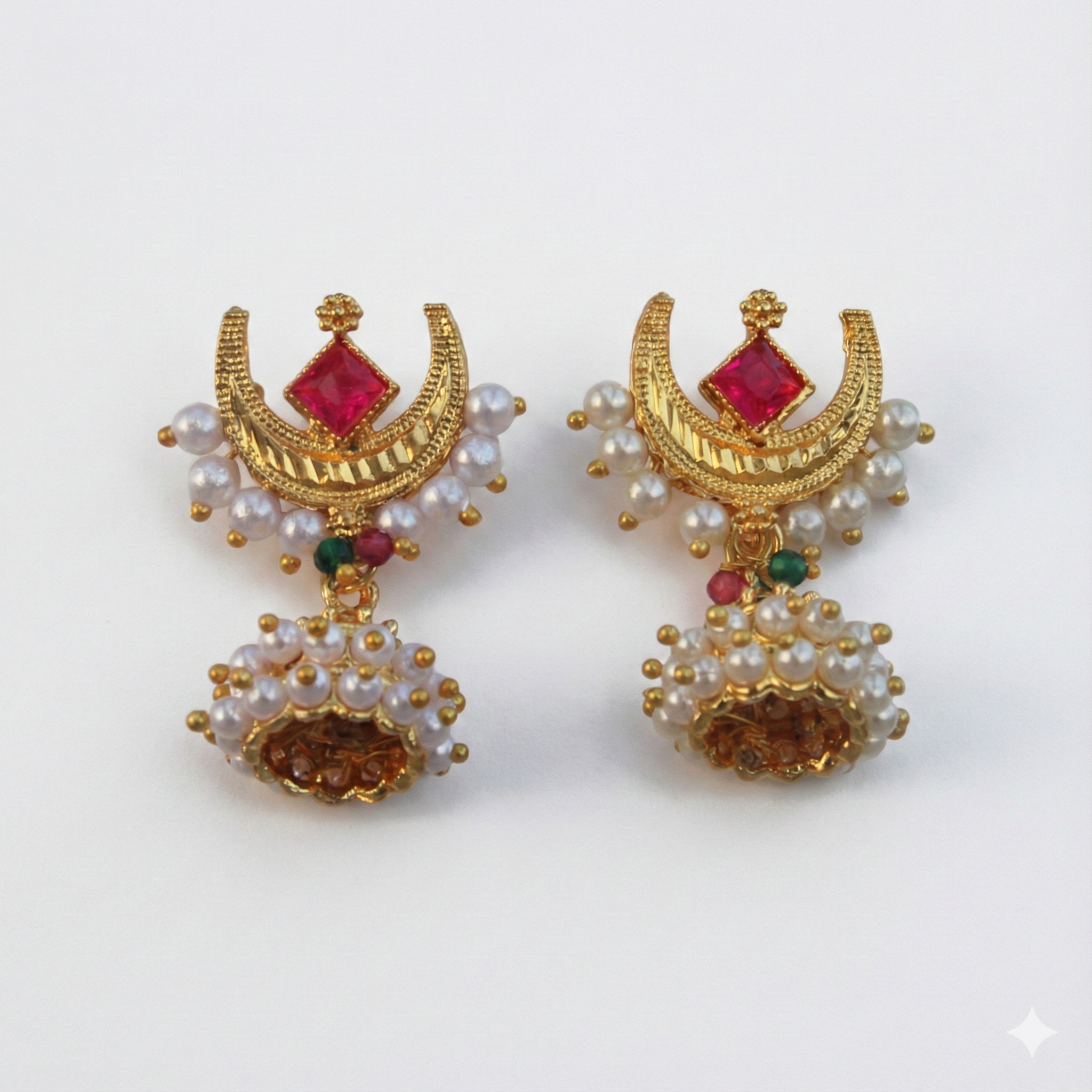 Gold Plated Chandbali Jhumka Earrings with Pearls | Lightweight Imitation Jewellery