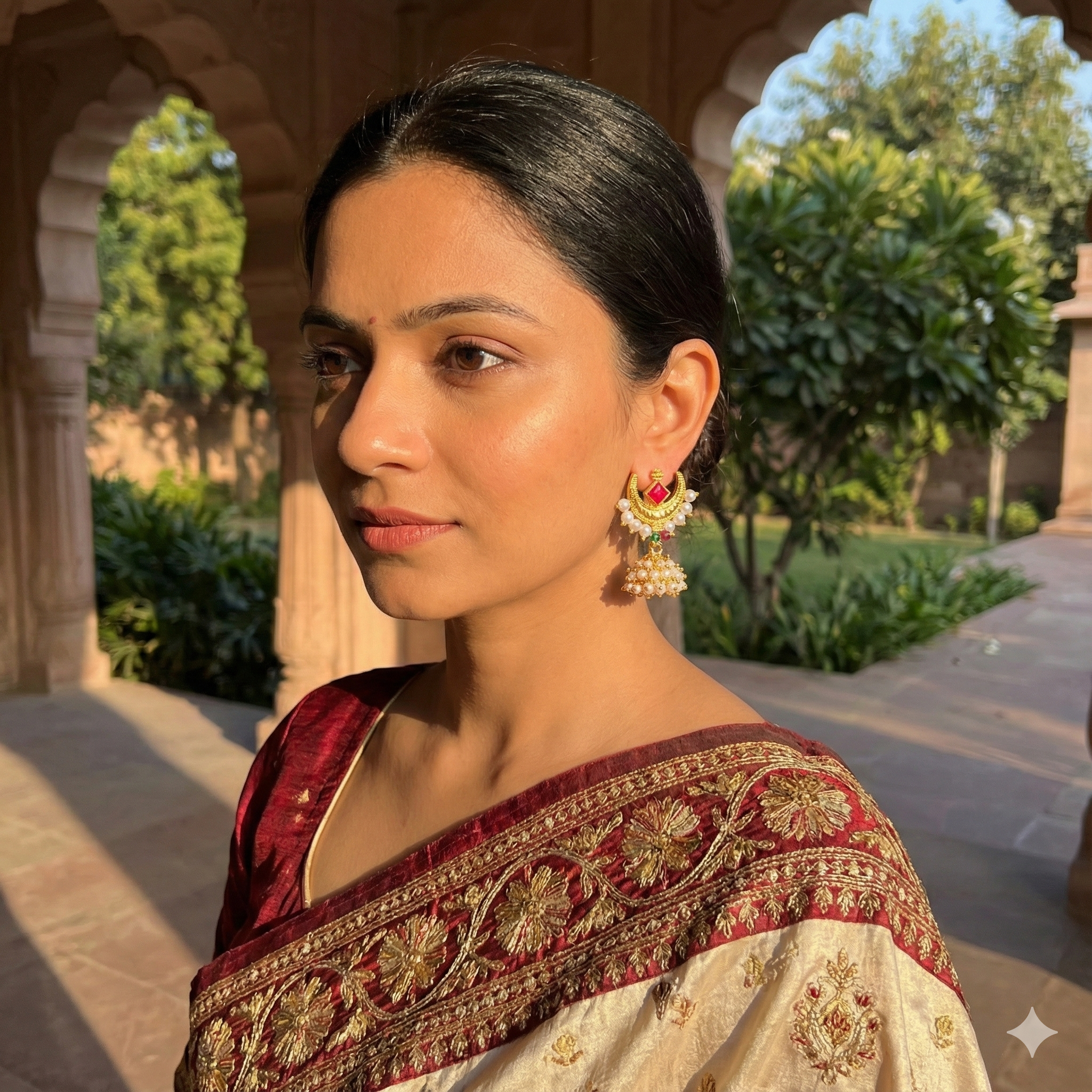 Gold Plated Chandbali Jhumka Earrings with Pearls | Lightweight Imitation Jewellery