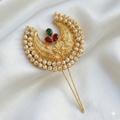 Traditional Crescent Moon Golden Khopa with Pearl Border | Hair Accessory