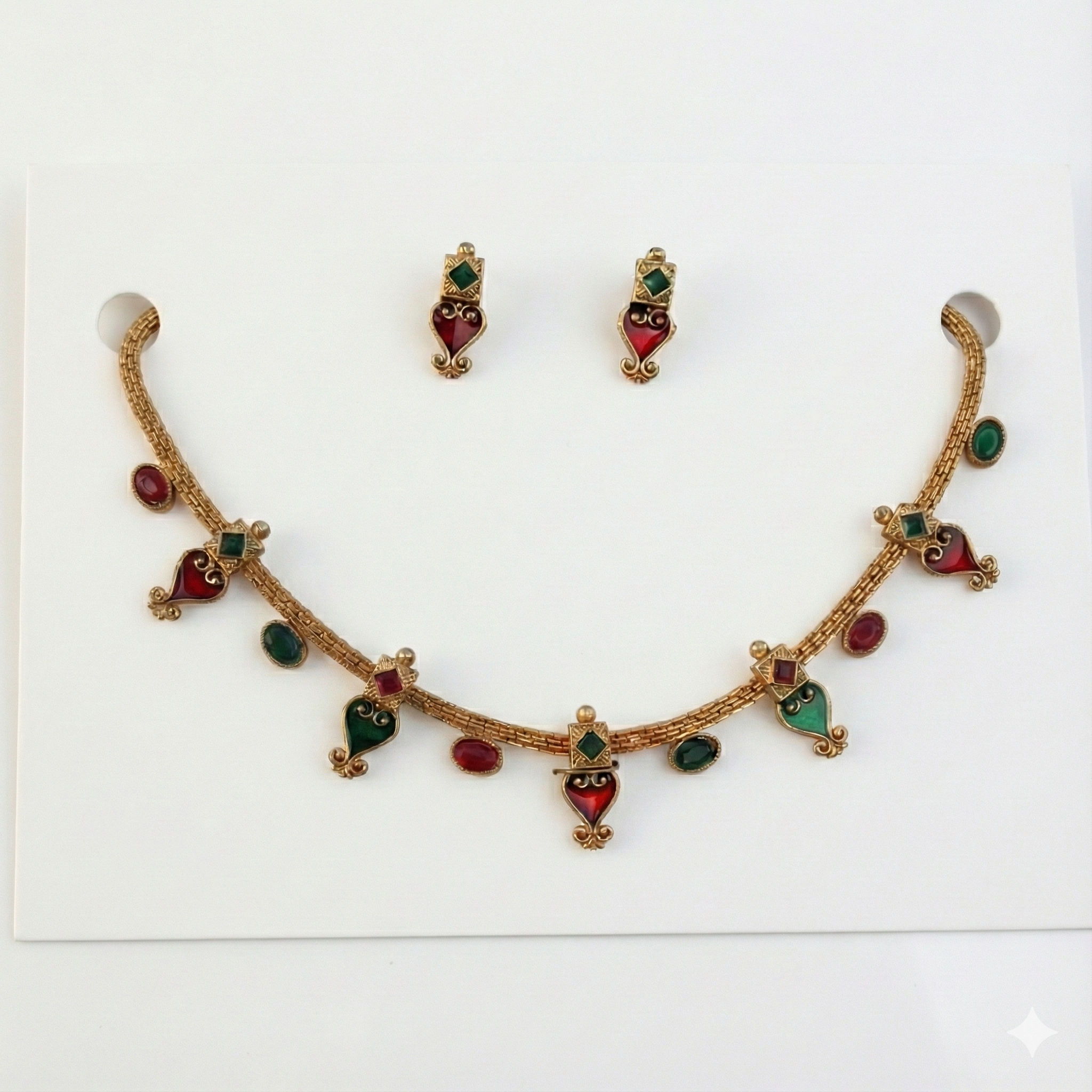 Premium 100% Copper Necklace Set with Red & Green Stones | Gold Plated Adjustable Jewellery