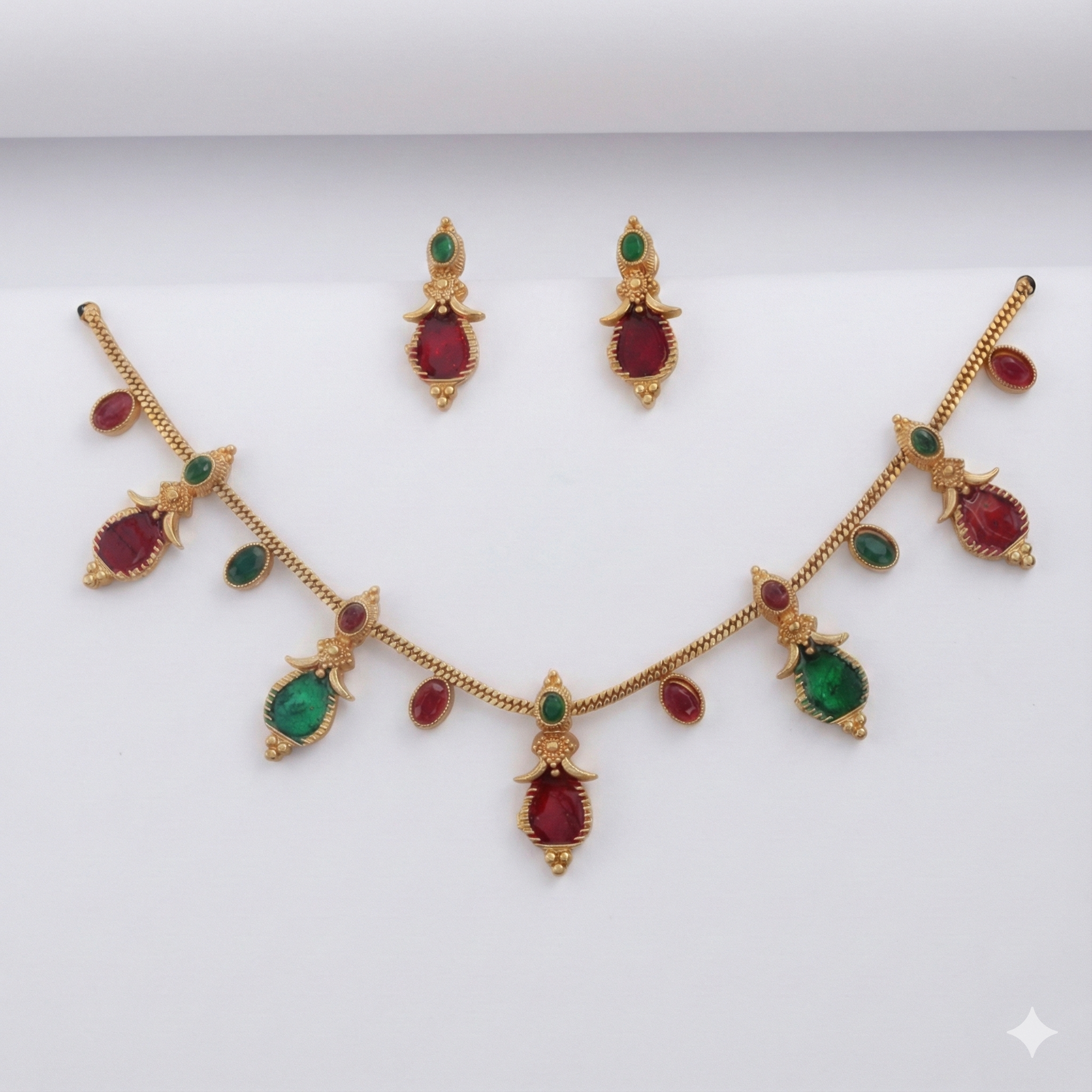 Premium 100% Copper Necklace Set with Teardrop Charms | Red & Green Stones