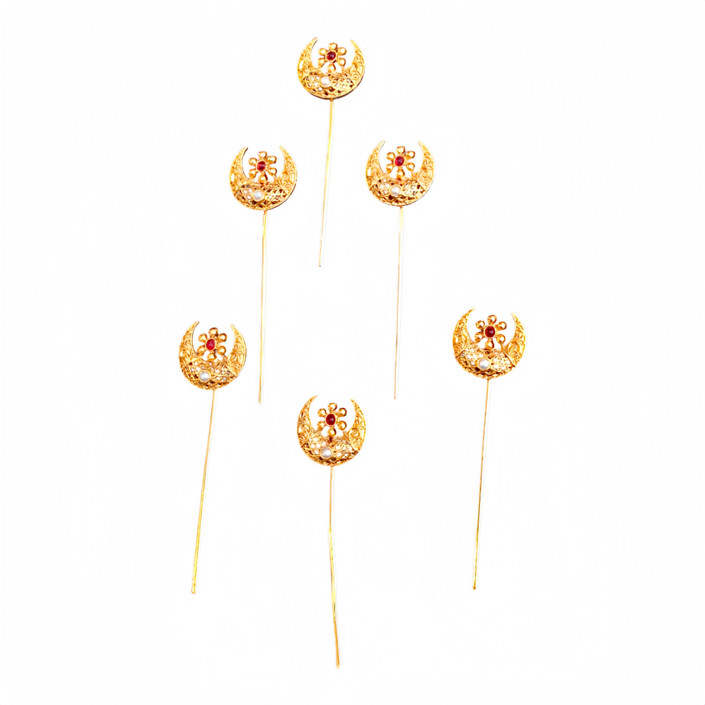 Golden Khopa Hair Pin Set of 6 | Traditional Hair Accessories Combo