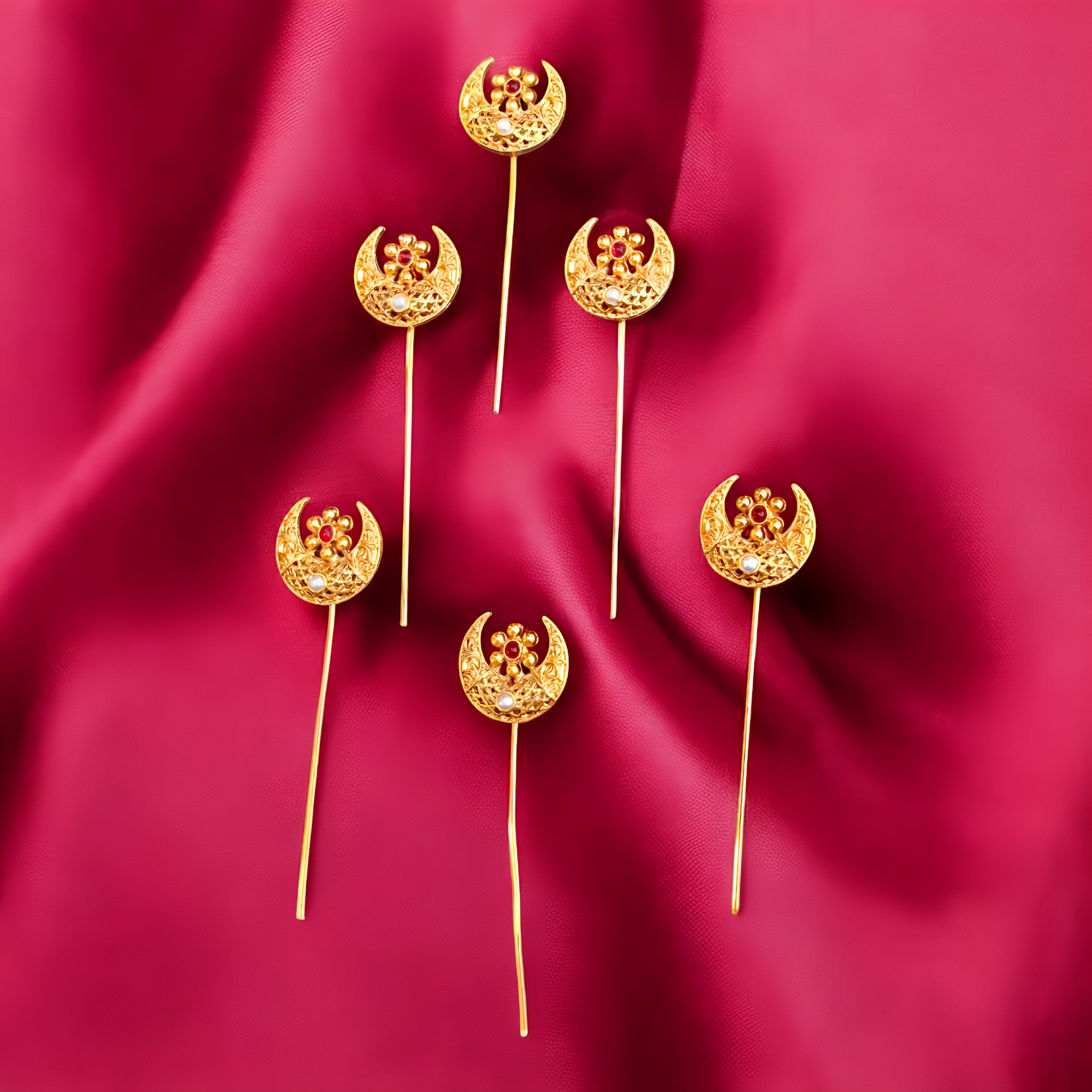 Golden Khopa Hair Pin Set of 6 | Traditional Hair Accessories Combo