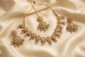 Kundan Floral Necklace Set with Earrings & Maang Tikka | Beige Stone Imitation Jewellery