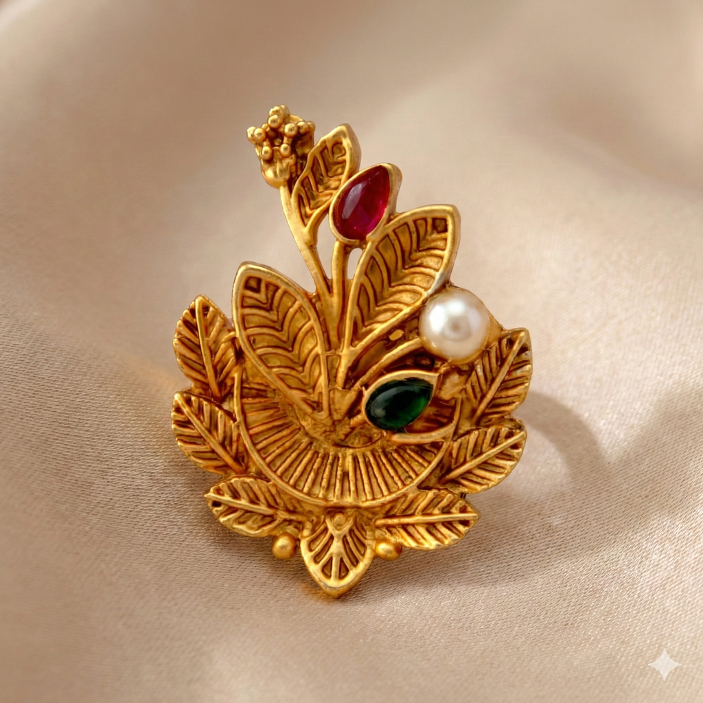 Golden Leaf Design Adjustable Ring - Imitation Jewelry