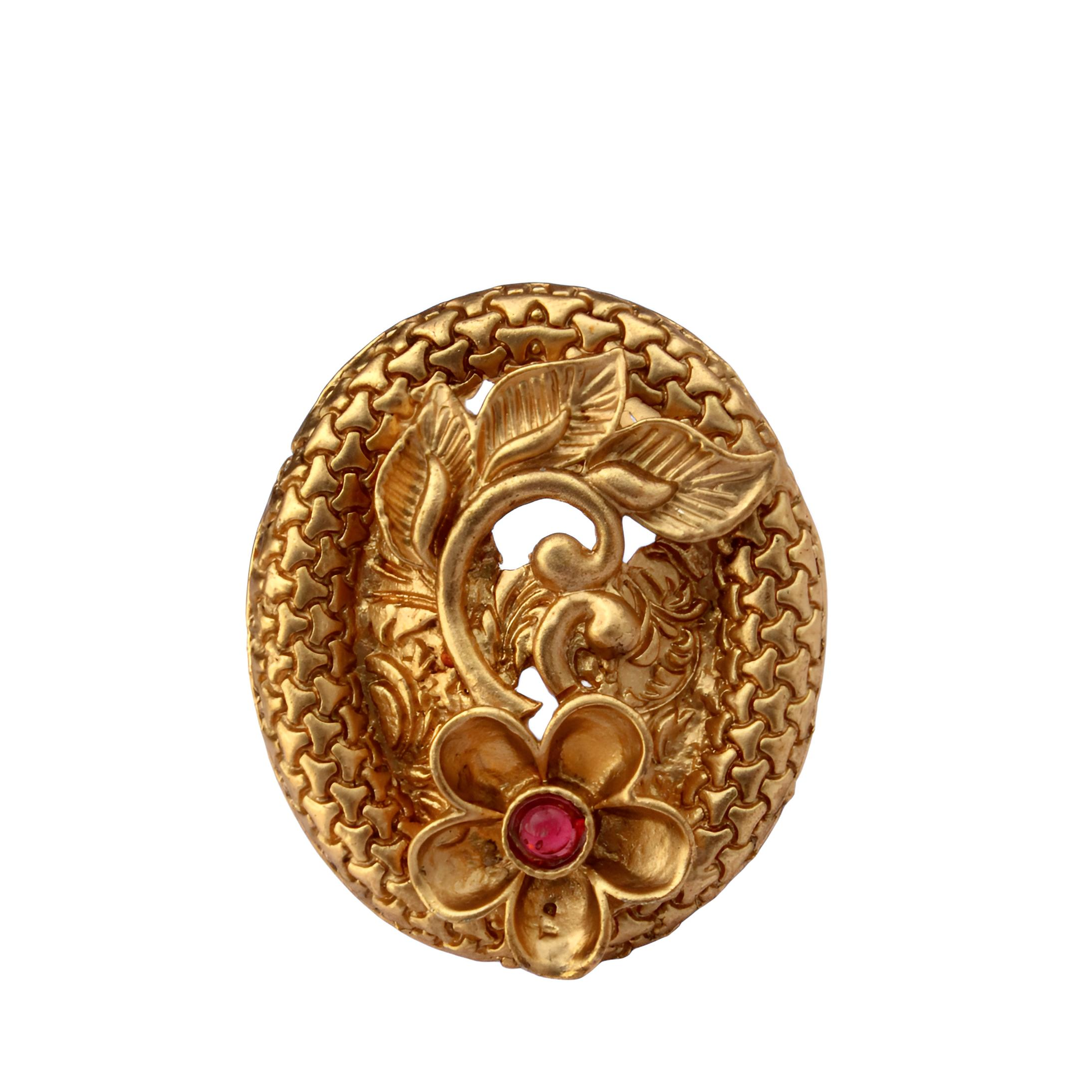 Golden Floral Design Adjustable Ring - Imitation Jewelry