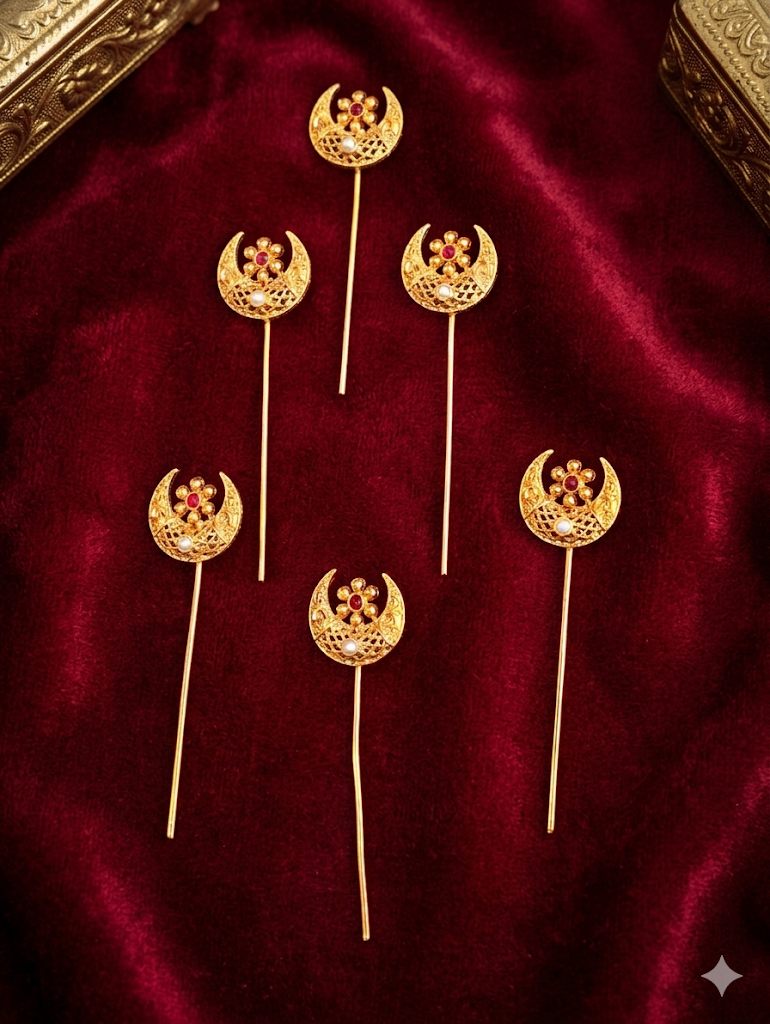 Golden Khopa Hair Pin Set of 6 | Traditional Hair Accessories Combo