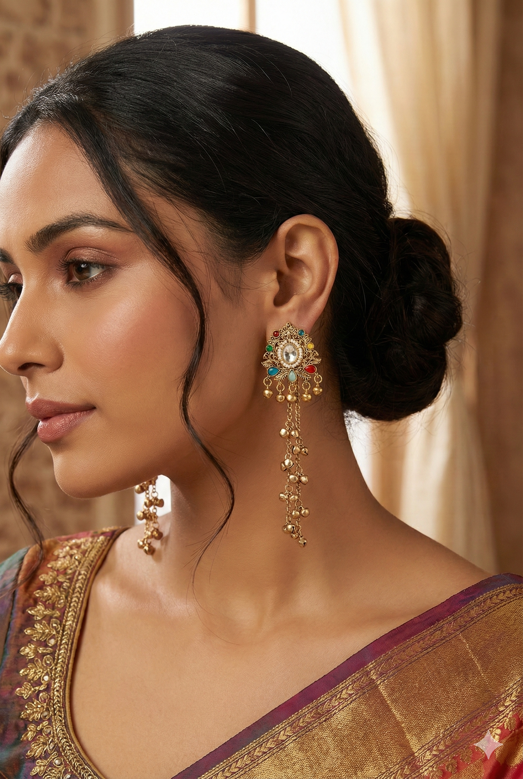 3-in-1 Convertible Earring Set - Gold Plated Studs Drops Ear Chain