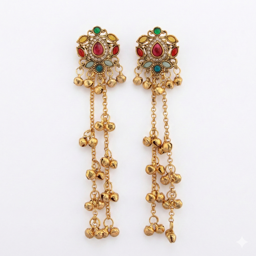 3-in-1 Convertible Earring Set - Gold Plated Studs Drops Ear Chains