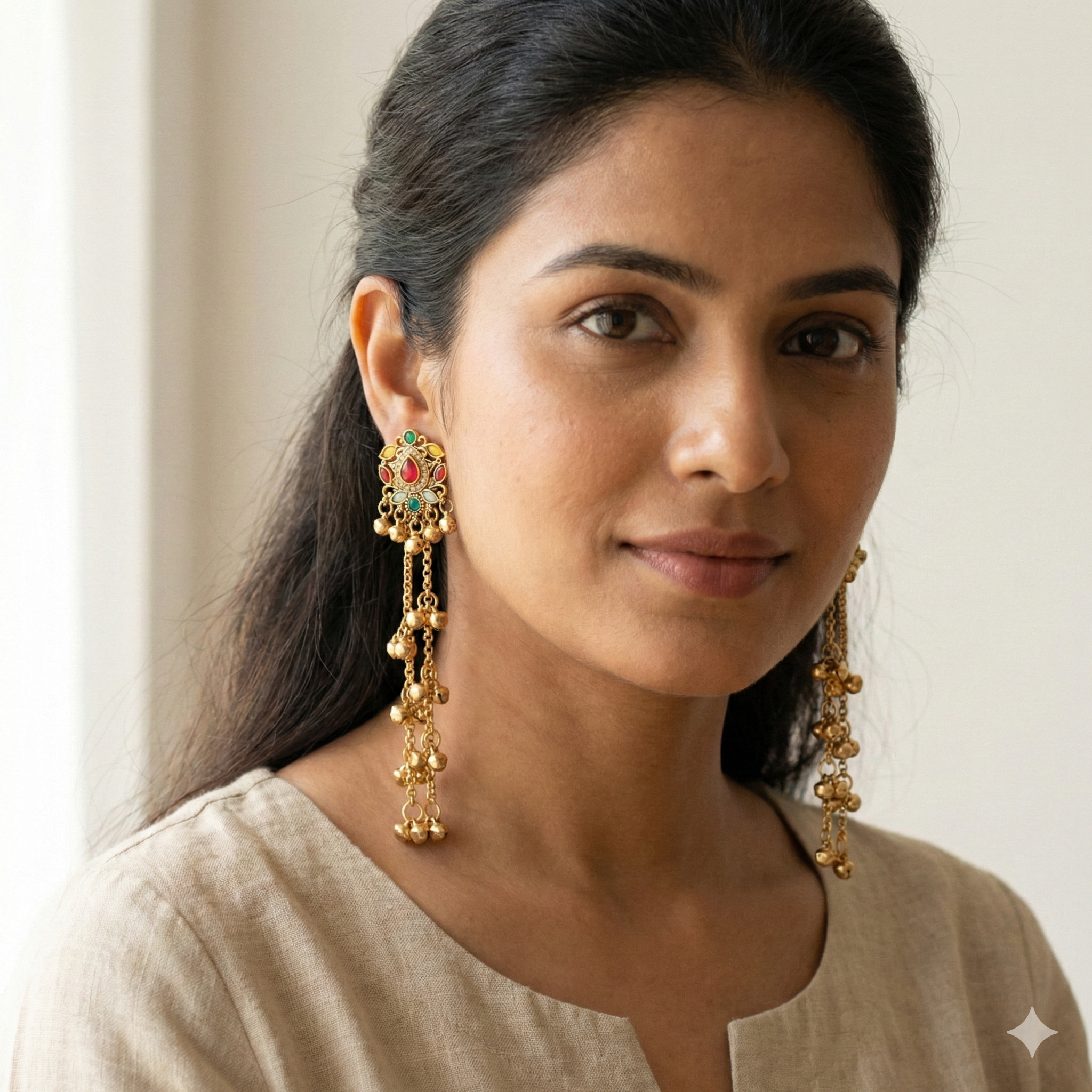 3-in-1 Convertible Earring Set - Gold Plated Studs Drops Ear Chains