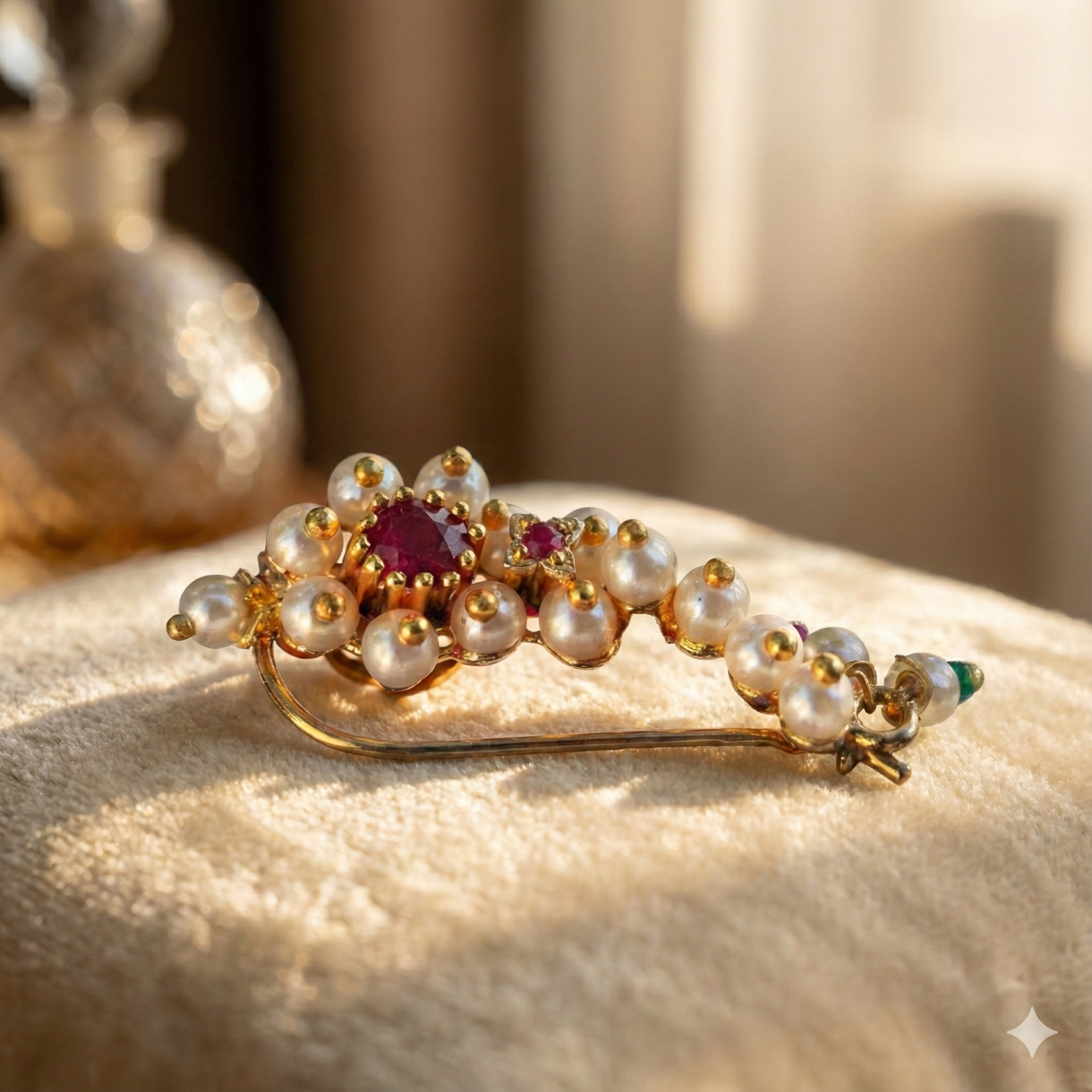 Traditional Maharashtrian Pearl Nath | Gold Plated Non-Press Nose Pin for Pierced Nose