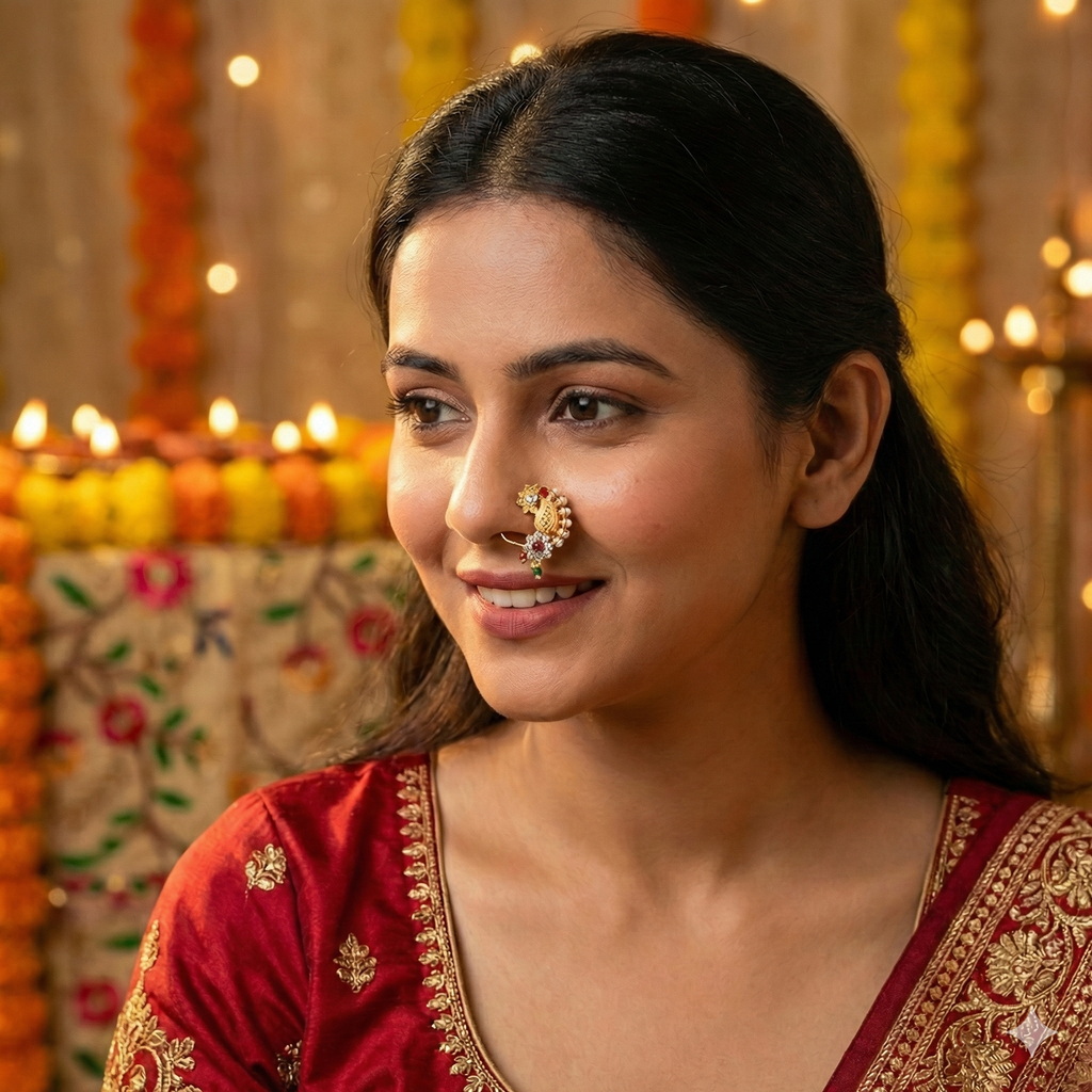Traditional Maharashtrian Press Nath | Gold Plated Clip-On Nose Pin (No Piercing Needed)