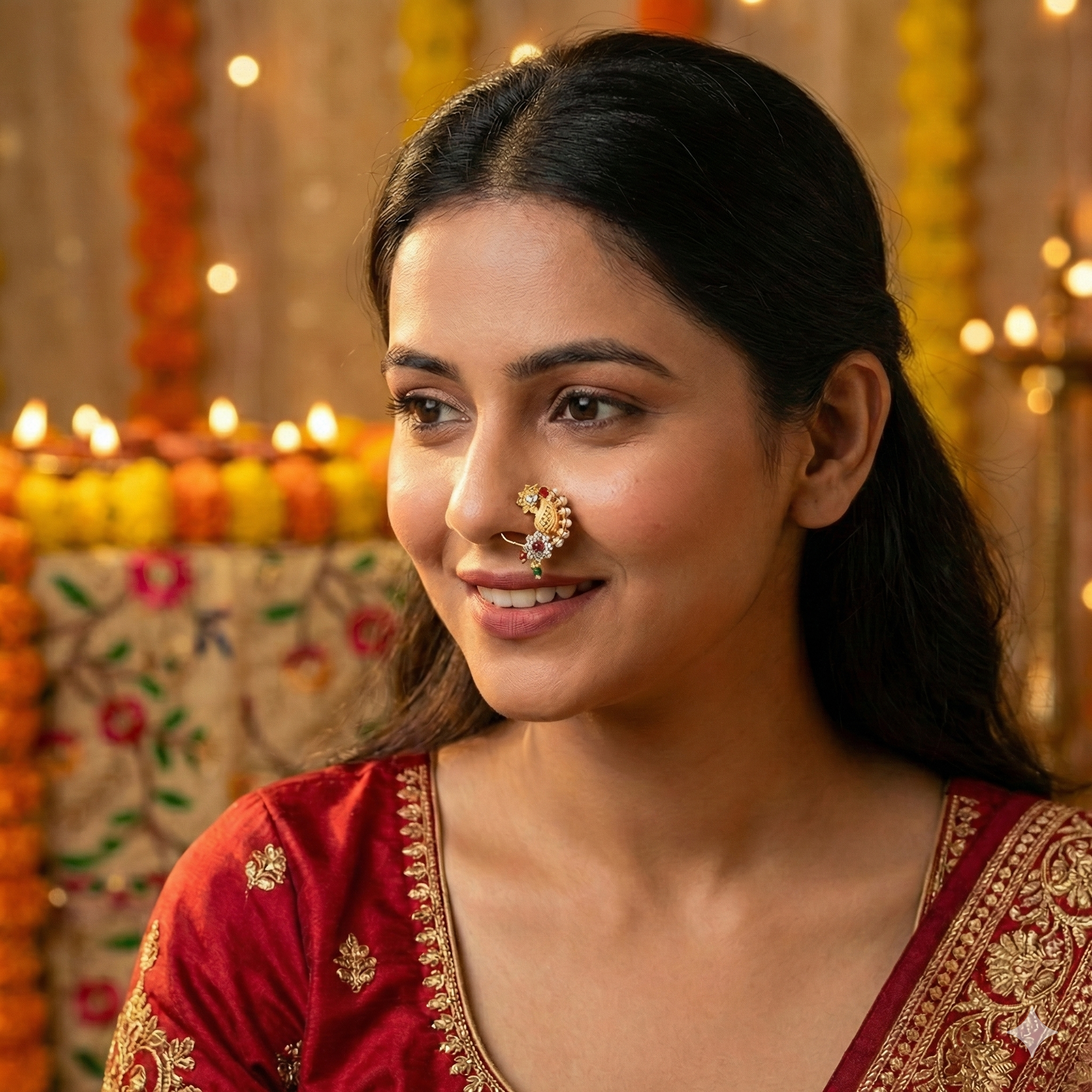 Traditional Maharashtrian Press Nath | Gold Plated Clip-On Nose Pin (No Piercing Needed)