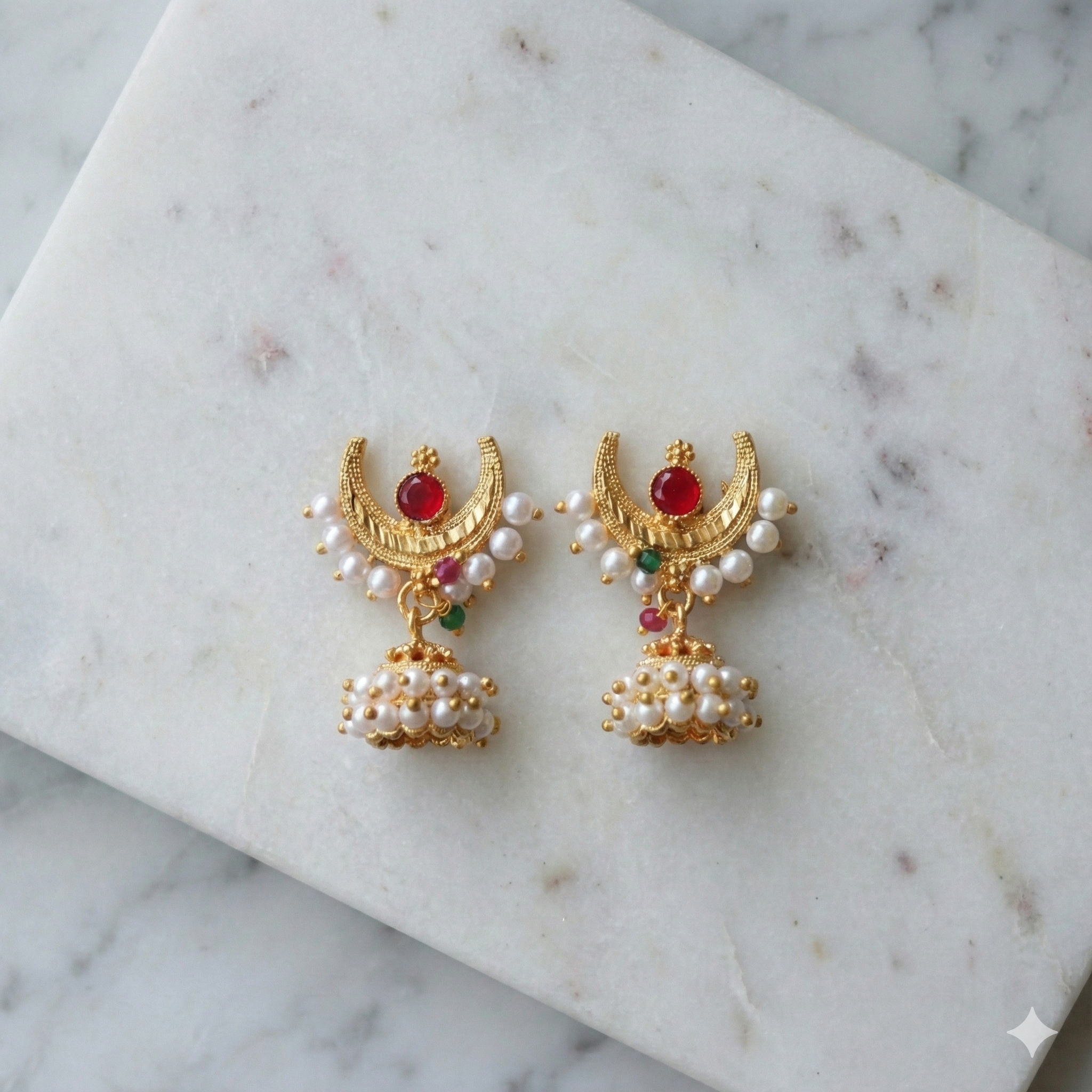 Traditional Gold Plated Pearl Jhumka Earrings | Metal Alloy Based Ethnic Jewellery