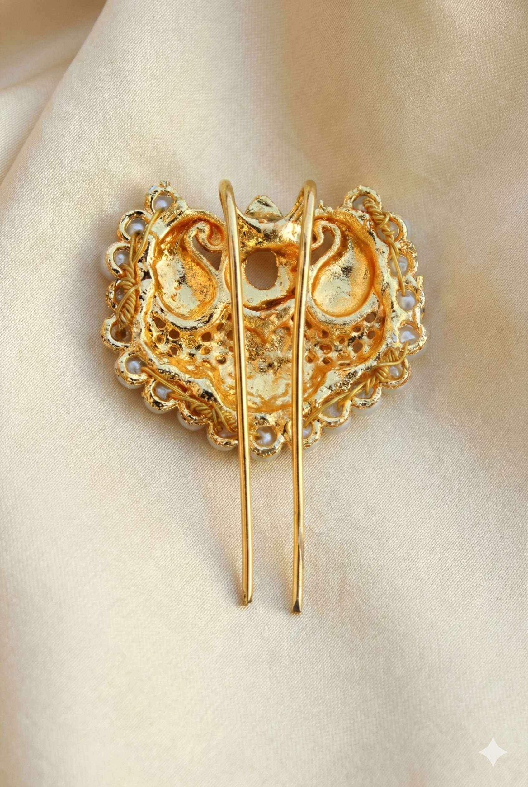 Royal Golden Khopa Hair Pin with Ruby Stone | Traditional Bridal Jewelry