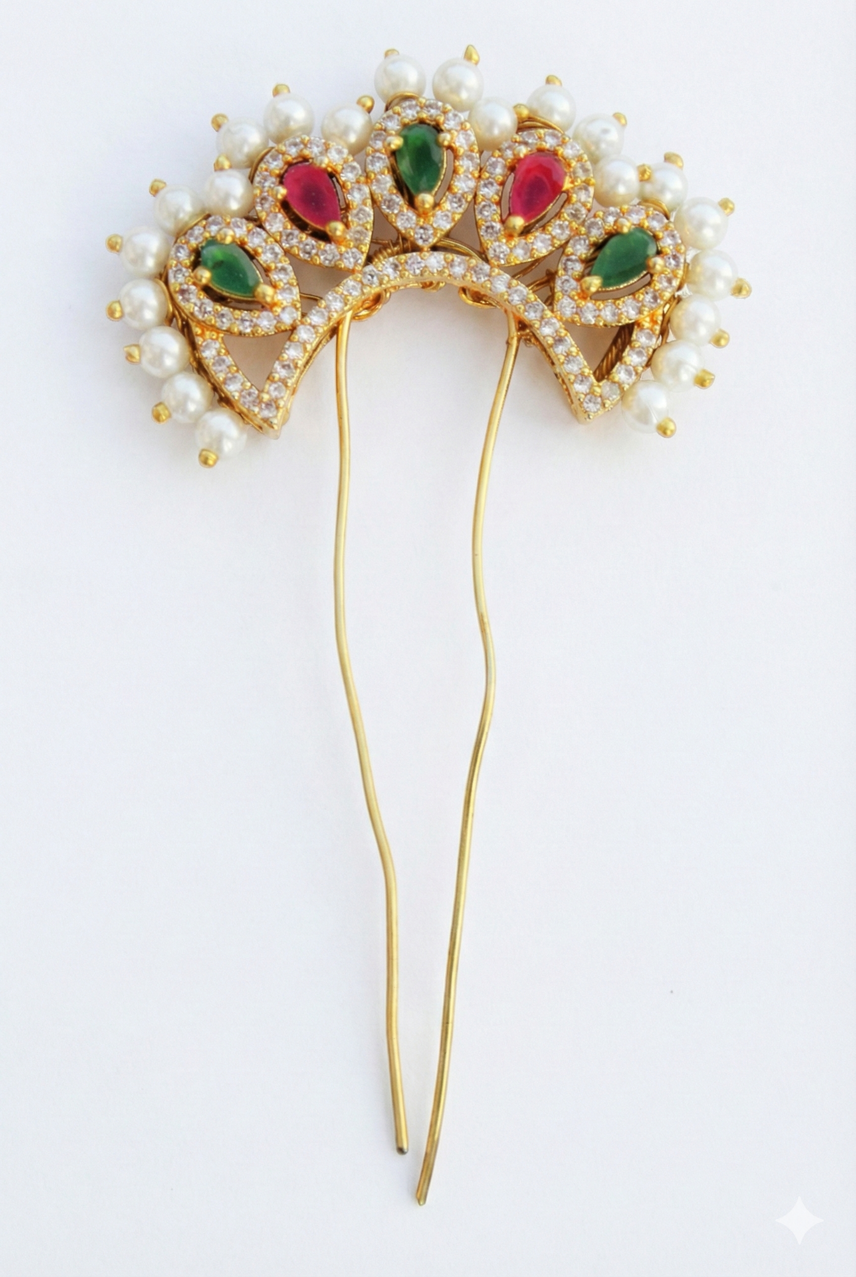 Elegant Peacock Design Golden Khopa with Stones | Traditional Hair Pin