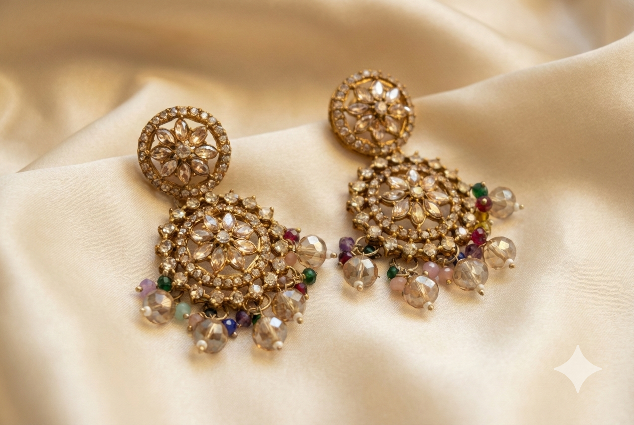 Kundan Floral Necklace Set with Earrings & Maang Tikka | Beige Stone Imitation Jewellery