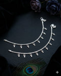 Silver-Plated Charm Payal – Metal Alloy Anklet with Black Stone & Ghungroo