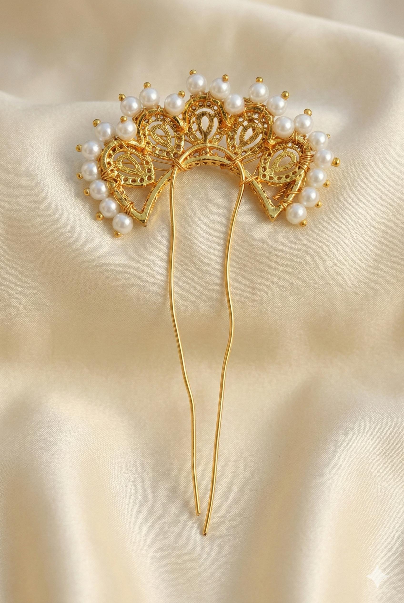 Elegant Peacock Design Golden Khopa with Stones | Traditional Hair Pin