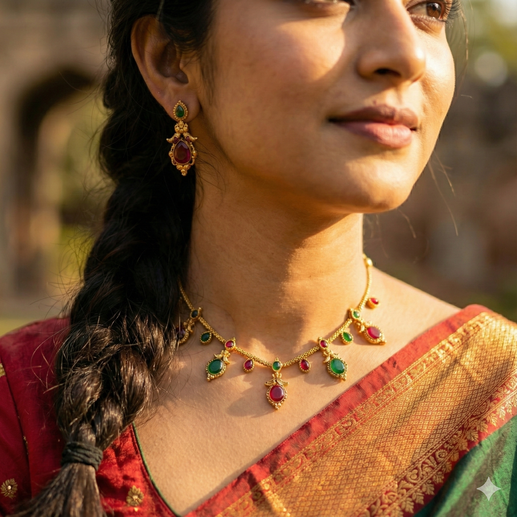 Premium 100% Copper Necklace Set with Teardrop Charms | Red & Green Stones